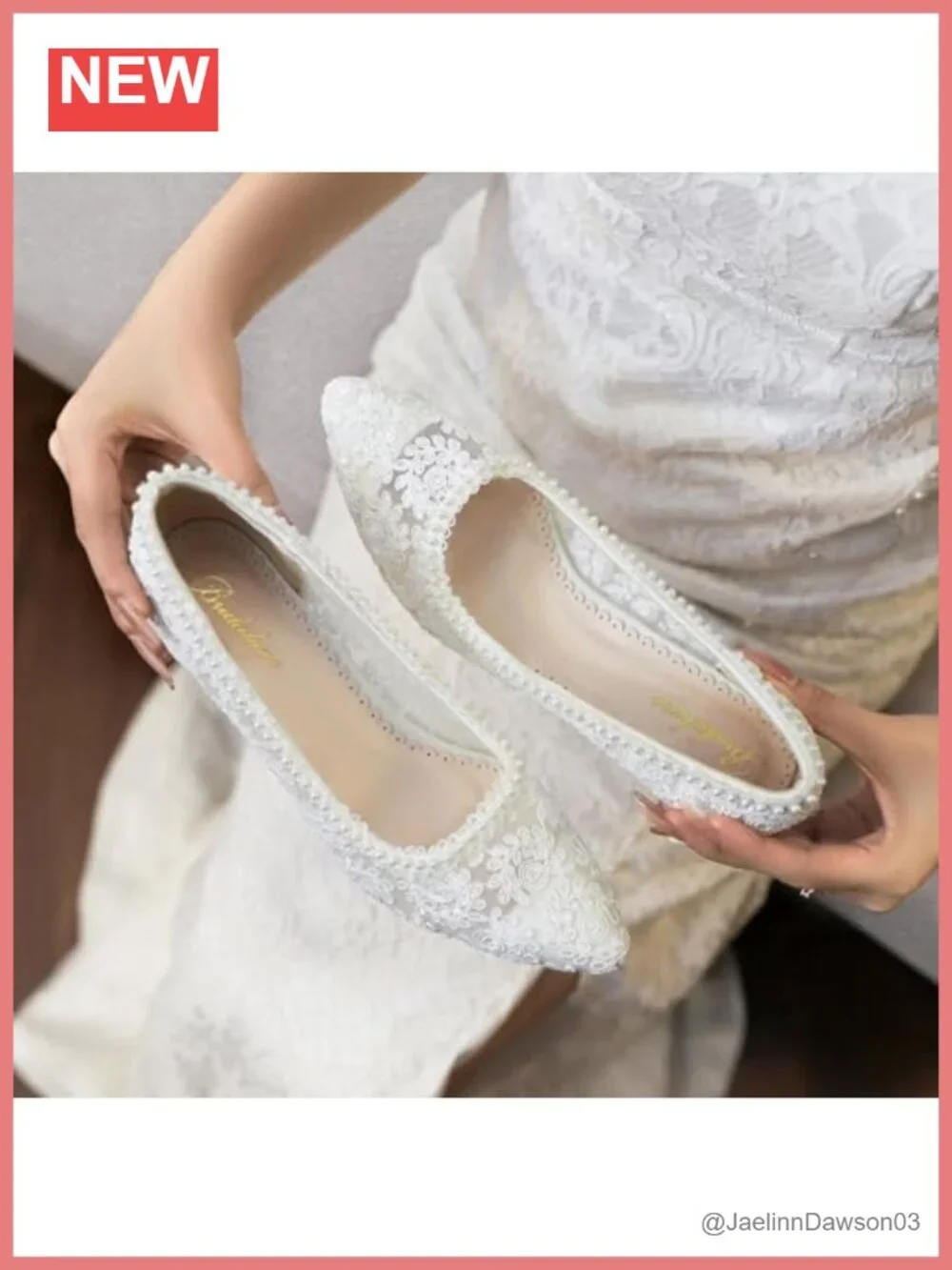 Women's Closed Toe Bridal Pumps, 2.56 Inch Block Heel, Lace Pearl Wedding